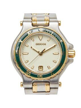 Gucci Vintage Watch Silver Gold Green Stainless Steel Plated